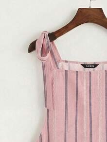 SHEIN EZwear Bộ áo liền quần nữ dáng rộng thoải mái, áo liền quần kẻ sọc, trang phục mùa hè cho nữ. - Nhiều màu - Xem 5
