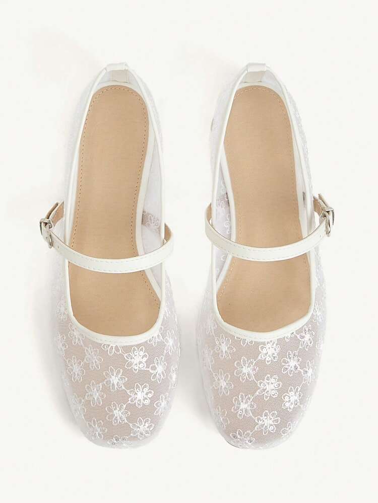 CUCCOO CHICEST Spring And Summer New Round Head Flat Bottom Beige Mesh Embroidered Women's Flat Sole Shoes Fashionable, Elegant, Comfortable And Gorgeous Wedding Banquet Women's Shoes Mary Jane Flat Shoes