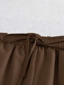 SHEIN PariChic Women's Casual Linen-Like Texture Straight Leg Pants, Spring/Summer - Brown - View 5