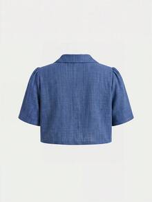 Ellevyn 大码夏季休闲短袖衬衫和吊带连衣裙两件套 - 藍色 - 查看 4