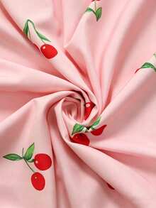 Weeklong Plus Size Women's Cherry Print Spaghetti Strap Dress, Casual Vacation Comfortable Outdoor Wear, Spring/Summer - Pink - View 5
