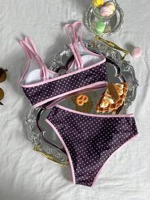Swim Mod Bộ đồ bơi nữ mùa hè đi biển họa tiết chấm bi, áo bikini cổ yếm buộc dây gợi cảm và quần tam giác - Nhiều màu - Xem 7