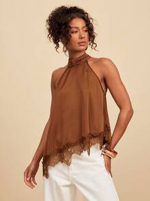Travachic Women's Rayon Splice Halter Casual Versatile Daily Wear Top - Brown - View 5