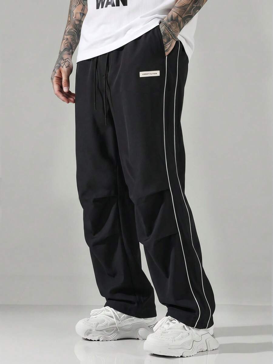 Manfinity Hypemode Pantalones cargo casuales de pierna recta, versátiles y de moda para hombres - Negro - Ver 1