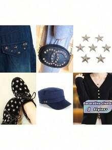 50/100个/包 金属银色星形铆钉 DIY 服装鞋子包包手工服饰配件 朋克皮革铆钉尖头铆钉纽扣 - 彩色 - 查看 5