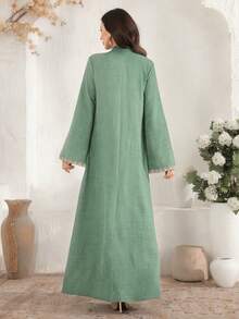 Al Najma Đầm kiểu Ả Rập thanh lịch, cổ chữ V, thêu hoa. - màu xanh lá - Xem 2