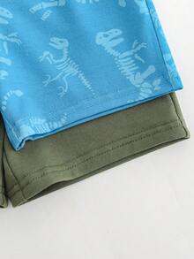 Cozy Pixies 4pcs Baby Boy Cartoon Animal Print Soft Knit Crew Neck Short Sleeve Top And Elastic Waist Shorts Set - Blue - View 5