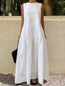 Dazy Tall Vestido largo y holgado sin mangas, vestidos de verano de estilo vacacional para mujeres - Blanco - Ver 3