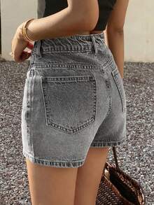 DAZY Shorts vaqueros súper cortos de verano para mujer con adornos de strass, ajustados y sexys - Gris - Ver 4