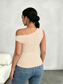 Elenzga Set de 2 piezas de talla grande, camiseta ajustada con cuello asimétrico, top casual versátil, primavera/verano - Multicolor - Ver 2