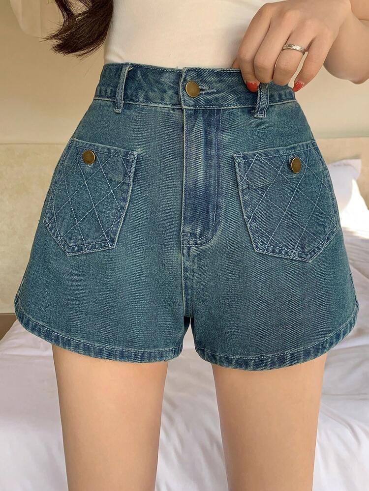 Western Cowgirl Style Straight Leg Short Pocket Casual Vacation Denim Shorts For Women, Summer Jorts Y2k