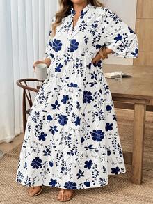 SHEIN CURVE+ Đầm đi biển tay loe xếp tầng in hoa cỡ lớn dành cho nữ, trang phục đi nghỉ mát, đầm hè cho nữ, đầm maxi xanh trắng, đầm maxi hoa xanh, đầm maxi xếp tầng, quần áo mùa thu cho nữ, trang phục học sinh, trang phục đồng quê cho nữ, trang phục giáo viên cho nữ, trang phục đồng quê cho nữ, quần áo mùa thu cho nữ, trang phục mùa thu cho nữ, đầm cho nữ, trang phục thường ngày. - Nhiều màu - Xem 7