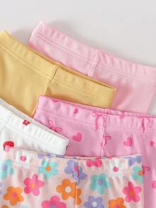 SHEIN Playful Pals 5件套女婴休闲短裤套装，柔软亲肤，款式可爱，百搭运动装，多种颜色可选，春夏款 - 彩色 - 查看 5