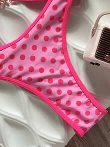 Swim Mod Spring/Summer Solid Color Triangle Wireless Halter Backless Top And Swim Shorts Women Sexy Bikini Set For Beach Vacation - Watermelon Pink - View 6