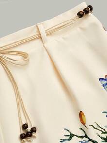 GlowEve CURVE Pantalones cortos de mujer talla grande con estampado floral vintage en color albaricoque, diseño de cintura con cordón y línea A. Adecuado para: uso diario casual, vacaciones, eventos sociales ligeros, oficina/transporte ligero - Multicolor - Ver 7