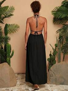Travachic Solid Color V-Neck Sleeveless Dress For Women,Dresses For Women Summer - Black - View 2