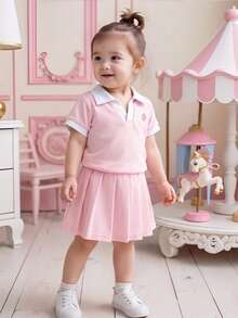 Bộ áo polo tay ngắn in hình dâu tây cho bé gái, thích hợp mặc mùa hè. - Hồng - Xem 1