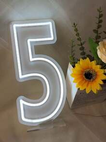 1 Paquete de Señal de Número de Luz de Neón LED, Dígito Único Blanco 0-9, Decoración de Pared Alimentada por USB, Adecuada para Cumpleaños, Aniversario, Hogar, Bar, Club, Regalo de Boda - Blanco - Ver 19