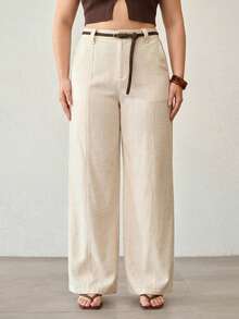 MOTF PREMIUM PLUS SIZE LINEN CASUAL PANTS, SPRING/SUMMER FALL - Apricot - View 3