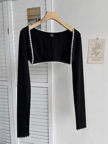 Tseoso Bolero corto sólido sin camiseta interior, con bordado de concha, adecuado para salidas y uso en casa, versátil y combinable - Multicolor - Ver 5