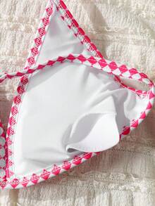 SHEIN 两件套热带印花比基尼套装，休闲度假风 - 粉色 - 查看 5
