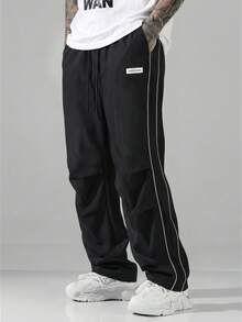 Manfinity Hypemode Pantalones cargo casuales de pierna recta, versátiles y de moda para hombres - Negro - Ver 4
