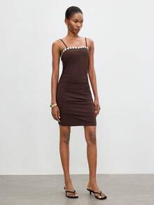 Maija Vestido mini ajustado de verano casual para mujer con decoración de botones - Marrón - Ver 6