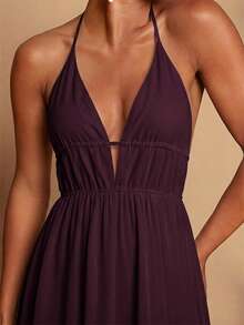 Travachic Vestido sin mangas de cuello en V de unicolor para mujer - Rojo violeta - Ver 4