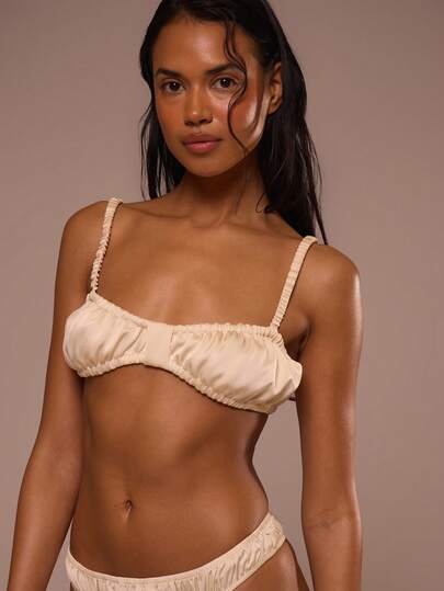 MUSERA ESSENTIALS Ruched Elasticated Front Detail Satin Hook Back Bralet 2 Pieces Multipack Cute Sexy Lingerie Nightwear Underwear Satin Essential