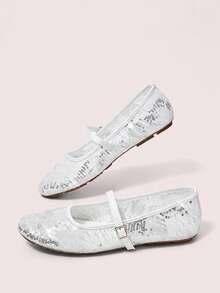 CUCCOO DOLLMOD Damenschuhe, silber-weiß, modischer Rundkappenschuh, feine Stickerei, Mary Jane Ballerinas, süß und niedlich. - Linie weiß - Übersicht 4