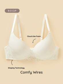 Bralution Comfortable Contrast Lace Push Up Underwire Lightweight Cup Minimalist Bra - White - View 2