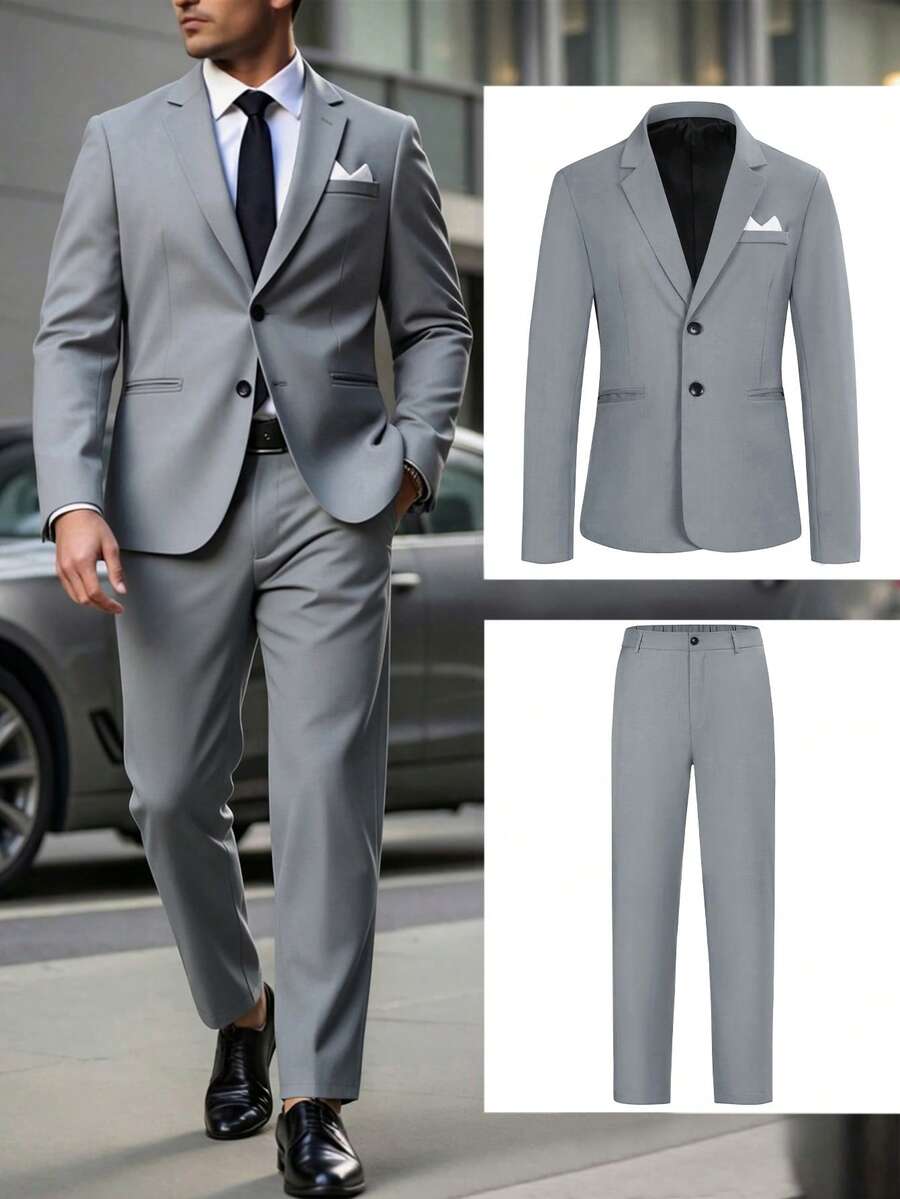 Manfinity Mode Bộ 2 món vest nam màu xám, vest công sở, vest dạ hội thời trang nam, vest lịch sự, vest trang trọng - Xám - Xem 1