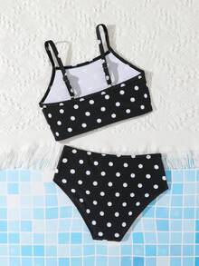 Bộ áo tắm Tankini cổ trễ họa tiết hoa cho bé gái, viền hồng, thích hợp cho mùa hè. - Đen và trắng - Xem 2