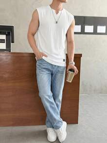 SWAVVY Men's Versatile Casual Ribbed Tank Top, Suitable For Daily Wear And Vacation - White - View 2