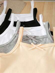 SHEIN Genkimix Kids 5件/包 女童白色牛奶丝面料简约吊带蝴蝶结吊带背心，休闲舒适针织打底衫，可作外套穿着 - 彩色 - 查看 3