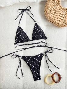 Swim SXY Đồ bơi bikini nữ họa tiết chấm bi, cổ yếm, cúp tam giác, cạp thấp - Nhiều màu - Xem 4