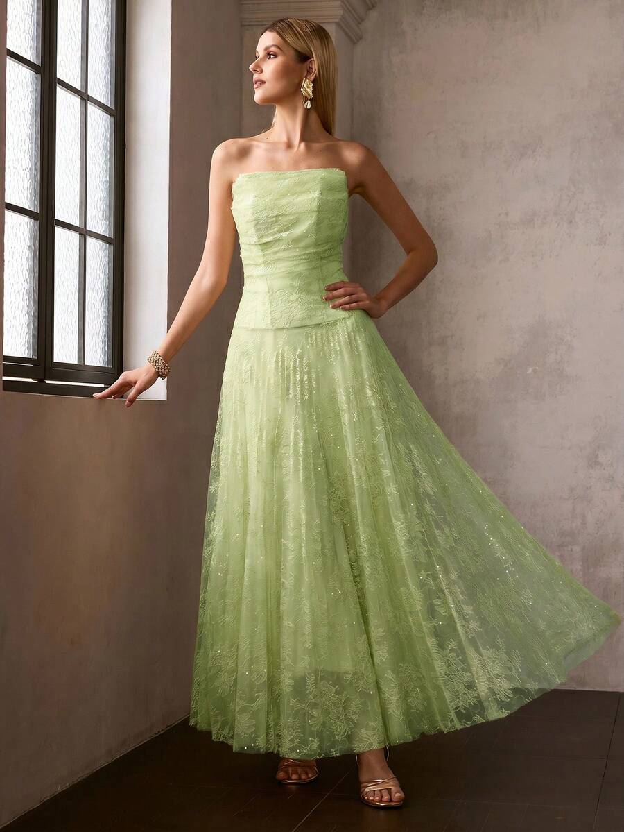 MOTF Soiréza WOMEN'S SPRING LACE BEADED STRAPLESS PARTY COCKTAIL DRESS - Green - View 1