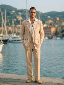 Manfinity VCAY Áo khoác Blazer tay dài dáng rộng, trẻ trung, thường ngày, dành cho nam, mùa thu đông - Màu Khaki - Xem 1