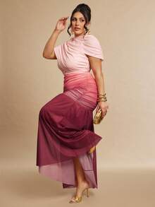 SHEIN BAE Đầm dự tiệc lưới ombre thanh lịch cỡ lớn - Bụi hồng - Xem 1