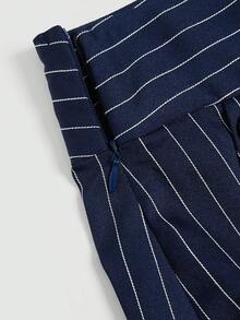 Elenzga Nuevos pantalones de estilo coreano de primavera/verano, de moda minimalista y elegante, de lino a rayas azul y blanco, de cintura alta, estilizadores, de pierna recta holgada y casual para mujeres - Azul Marino - Ver 3