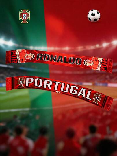 juxingdongli Khăn quàng cổ cổ động viên bóng đá Bồ Đào Nha in hình Ronaldo số 7, khăn quàng cổ đội bóng dành cho nam và nữ, phụ kiện cổ vũ trận đấu tại sân vận động, khăn quàng dài dệt kim mềm mại, quà tặng ngày thi đấu mùa đông cho người hâm mộ.