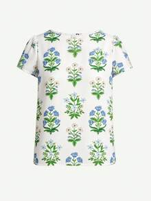 EMERY ROSE Camisa de manga corta con estampado floral casual, verano - Verde - Ver 2