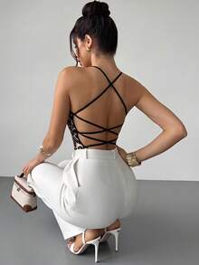 Firerie Áo hai dây nữ thanh lịch, lãng mạn, kiểu bohemian, in họa tiết đan chéo, hở lưng, thích hợp cho kỳ nghỉ biển ở Hawaii và những buổi hẹn hò. - Nhiều màu - Xem 8