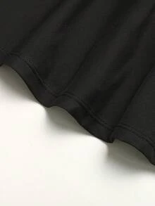 SHEIN Tween女孩四季休閒運動高彈力舒適荷葉邊下擺A字裙褲，附口袋，網球瑜珈運動服，黑色 - 黑色 - 查看 5