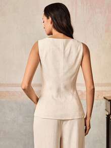 Anewsta Áo blazer không tay, ôm dáng, thanh lịch, thích hợp mặc công sở. - Màu be - Xem 2