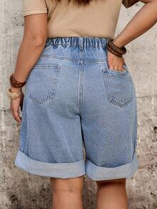 EMERY ROSE Mature Denim Quần short denim dáng rộng, thoải mái, cỡ lớn, thích hợp cho mùa hè. - Màu xanh lam - Xem 3