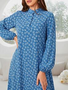 Al Najma Women's Mini Ditsy Floral Arabic Style Dress - Blue - View 4