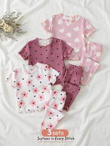 Cozy Pixies Newborn Baby Girl 6pcs Set: Heart Pattern Knit Soft Crew Neck Short Sleeve Top And Elastic Waist Shorts - Dusty Pink - View 8