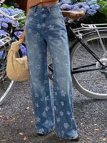 Dazy Tall Quần jeans ống đứng dáng rộng thoải mái cho nữ, thích hợp cho kỳ nghỉ. - Rửa trung bình - Xem 3