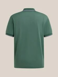 Courvante 休闲商务男士短袖 Polo 衫，绿色印花，撞色包边、刺绣和纽扣，复古风格，父亲节送给父亲和男友的礼物，男士服装 - 綠色 - 查看 4